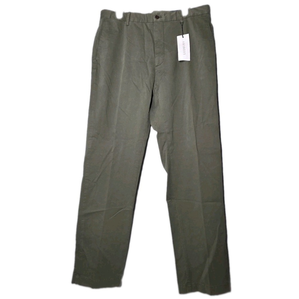 Ledbury The Richmond Chino Pants Mens 36x32 Cypress Green Cotton Stretch SlimFit